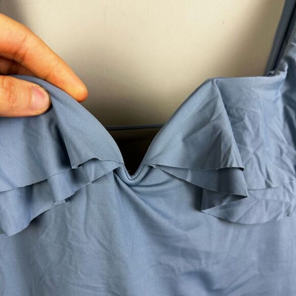 BEECA by Rebecca Virtue steel blue tiered ruffle off the shoulder swimsuit - Picture 4 of 8